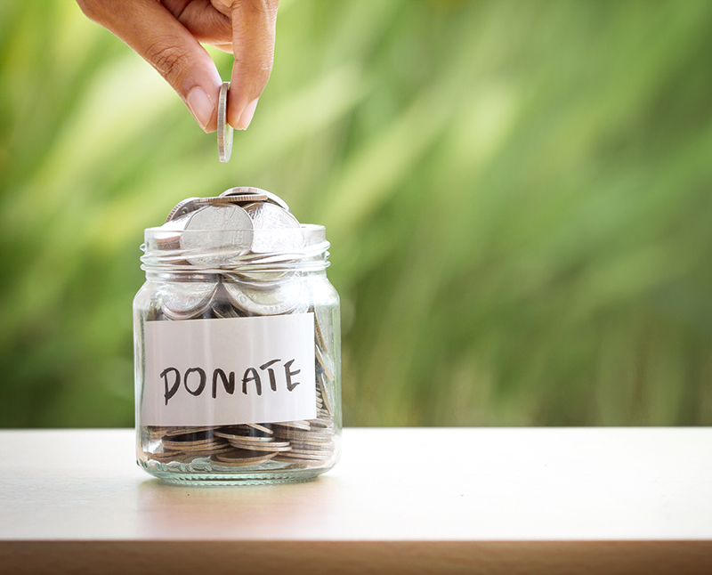 A jar of coins for donations
