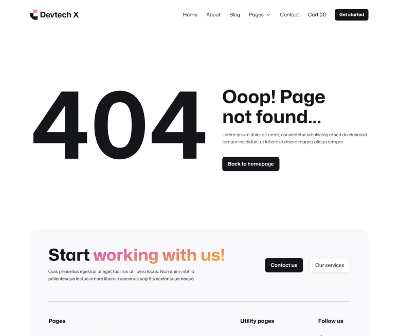Devtech X - 404 Page - The Ultimate Tech Development Agency Webflow Template
