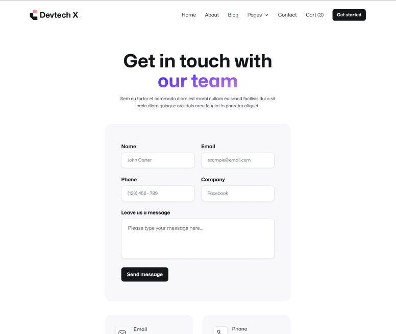 Devtech X - Contact V1 Page - The Ultimate Tech Development Agency Webflow Template