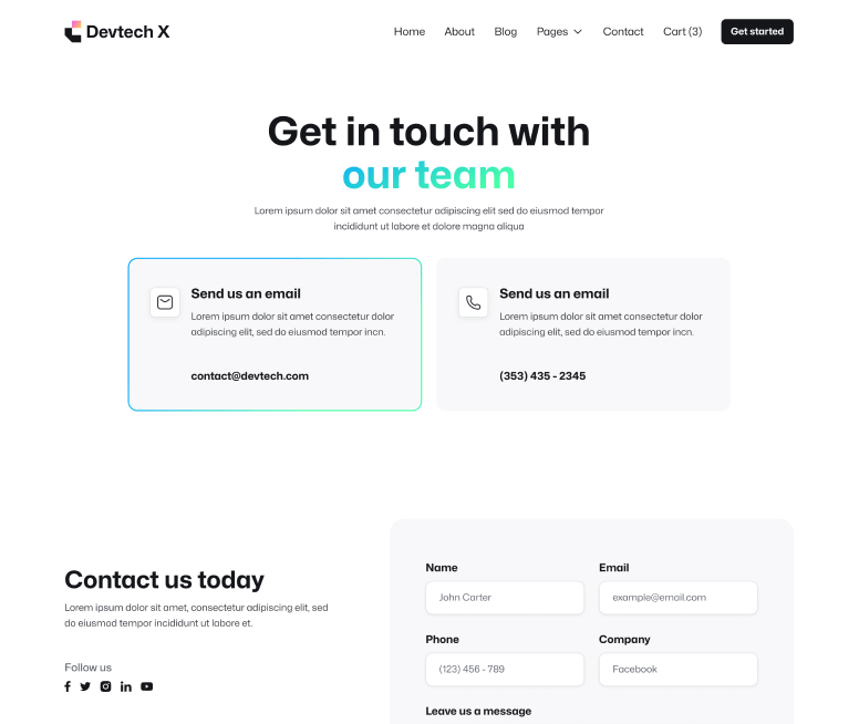 Devtech X - Contact V3 Page - The Ultimate Tech Development Agency Webflow Template