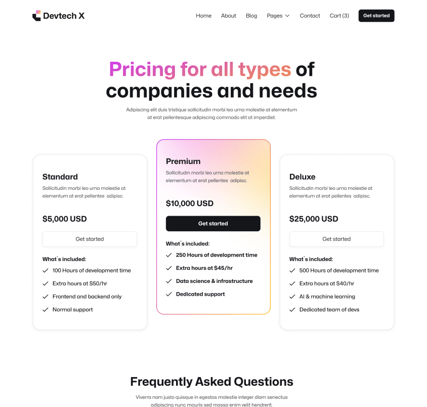 Devtech X - Packages Page - The Ultimate Tech Development Agency Webflow Template