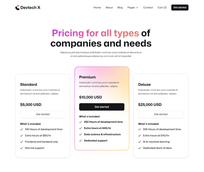 Devtech X - Packages Page - The Ultimate Tech Development Agency Webflow Template