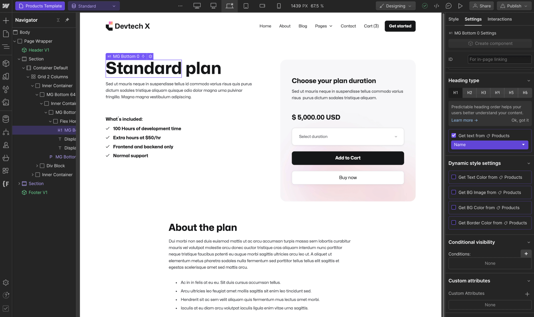 Ecommerce Page - Devtech X Webflow Template
