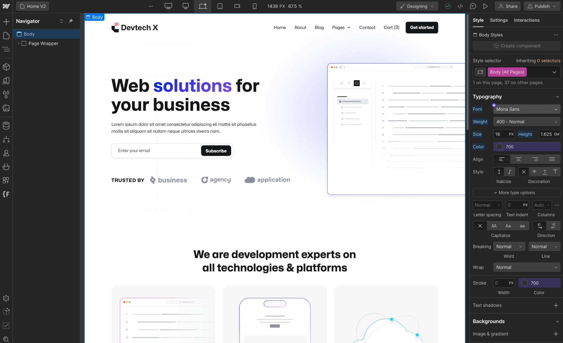 Typography - Devtech X Webflow Template