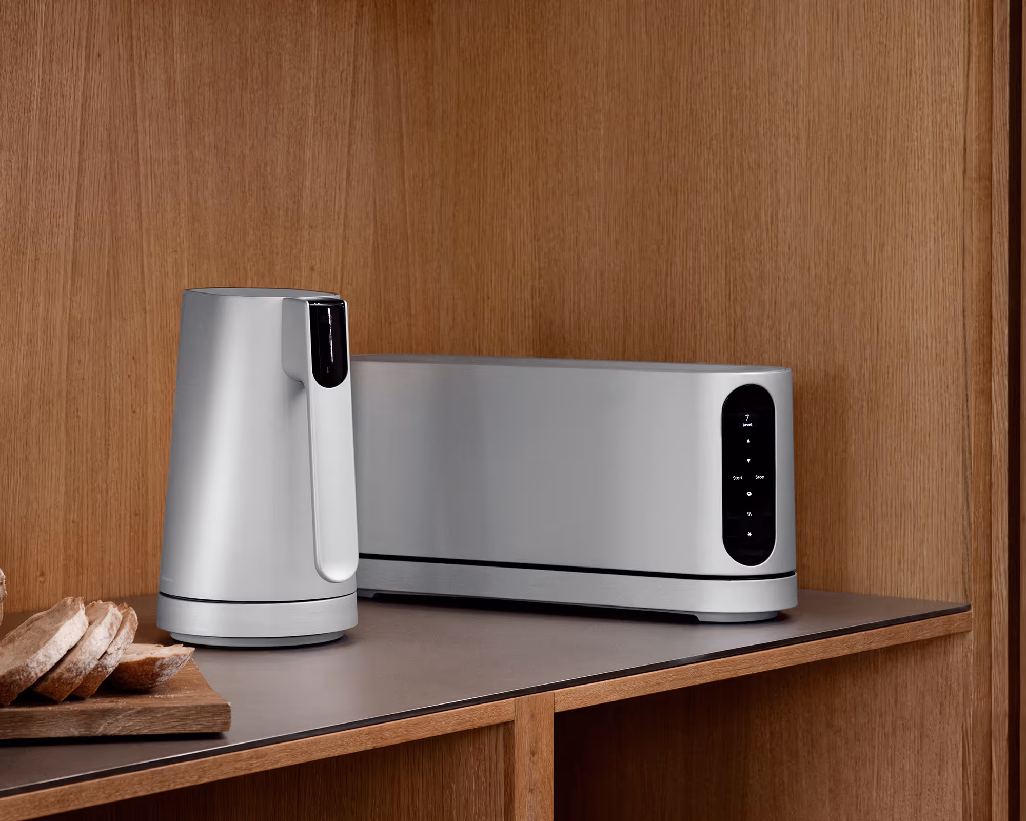 Jacob Jensen Long Slot Toaster and Electric Kettle, Silver