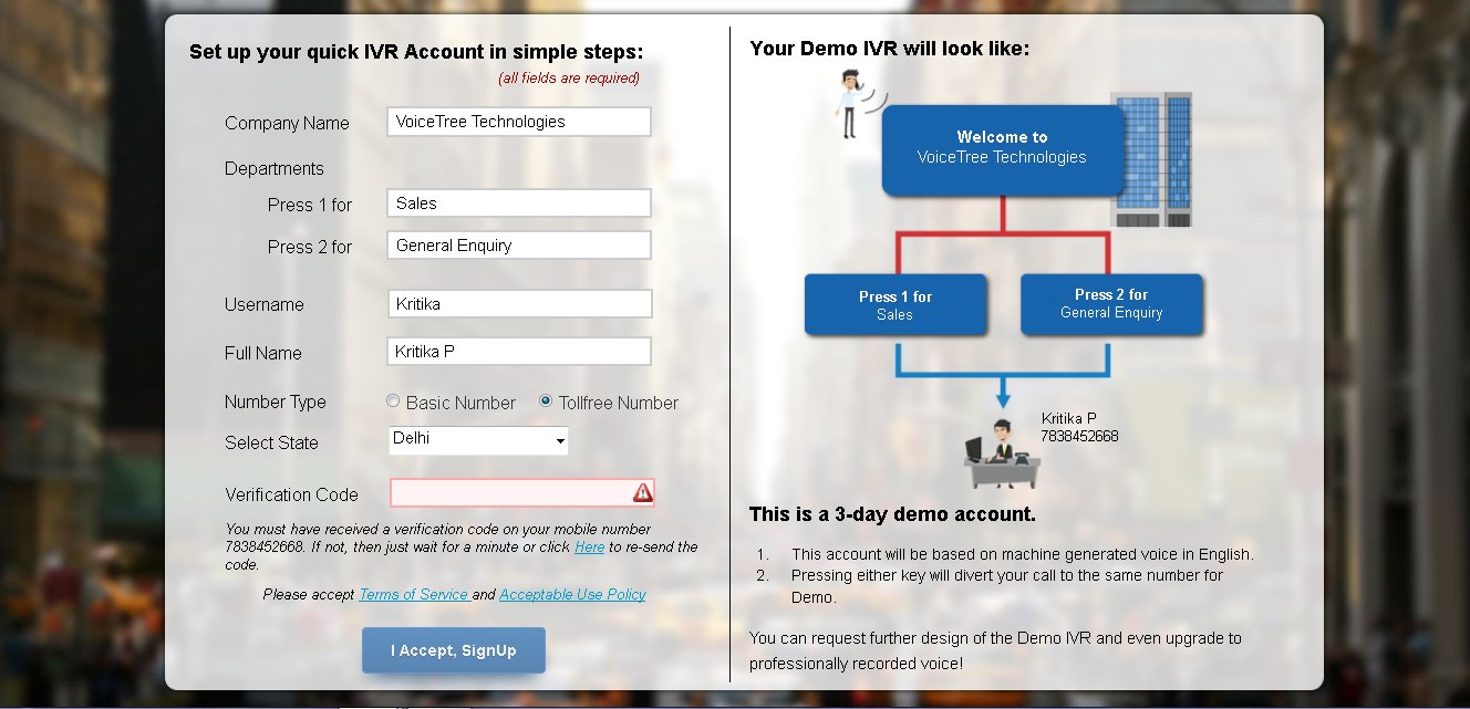 one click to create your IVR