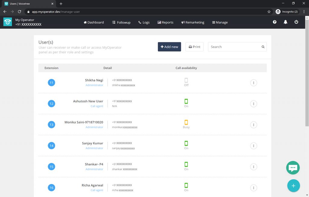 User availability status