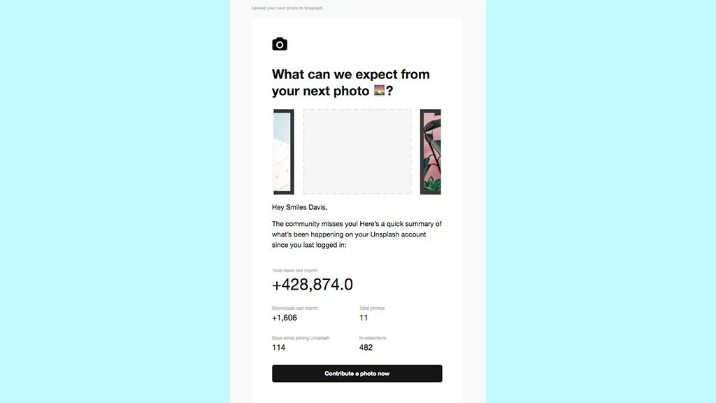 Subscriber re-engagement email by Unsplash.