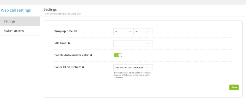 MyOperator Web Call Setting