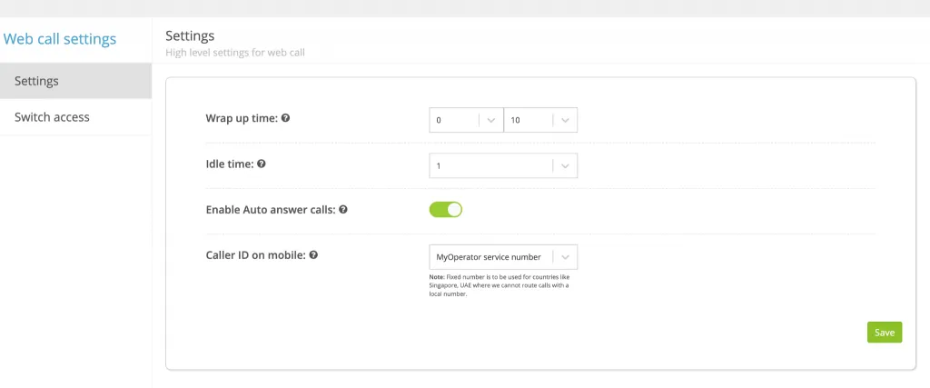 MyOperator Web Call Setting