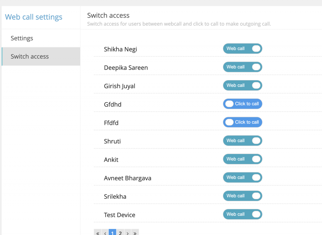 Web Call Switch Access Functionality