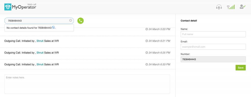 MyOperator Web call Dashboard