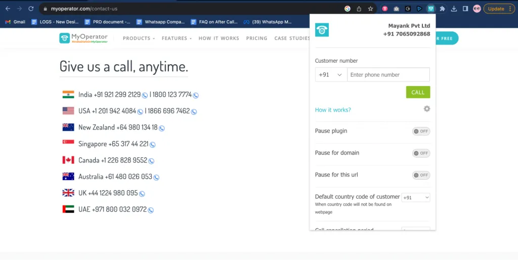 MyOperator Phone Number Management with call icon