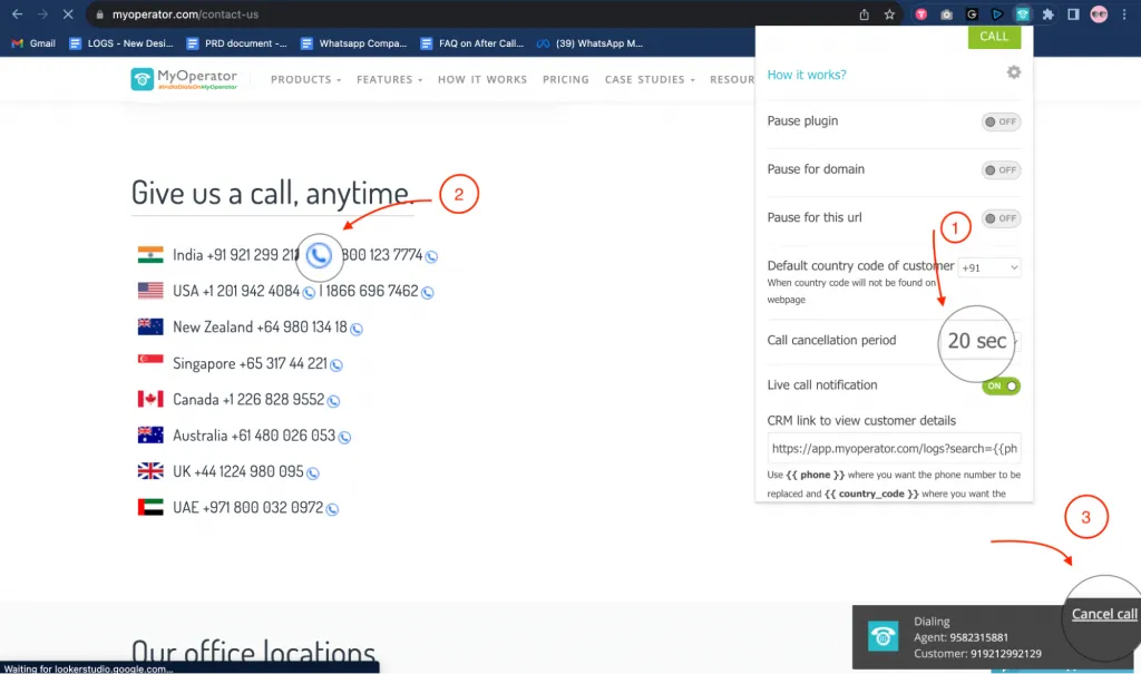 MyOperators Chrome Extension Call cancellation Option
