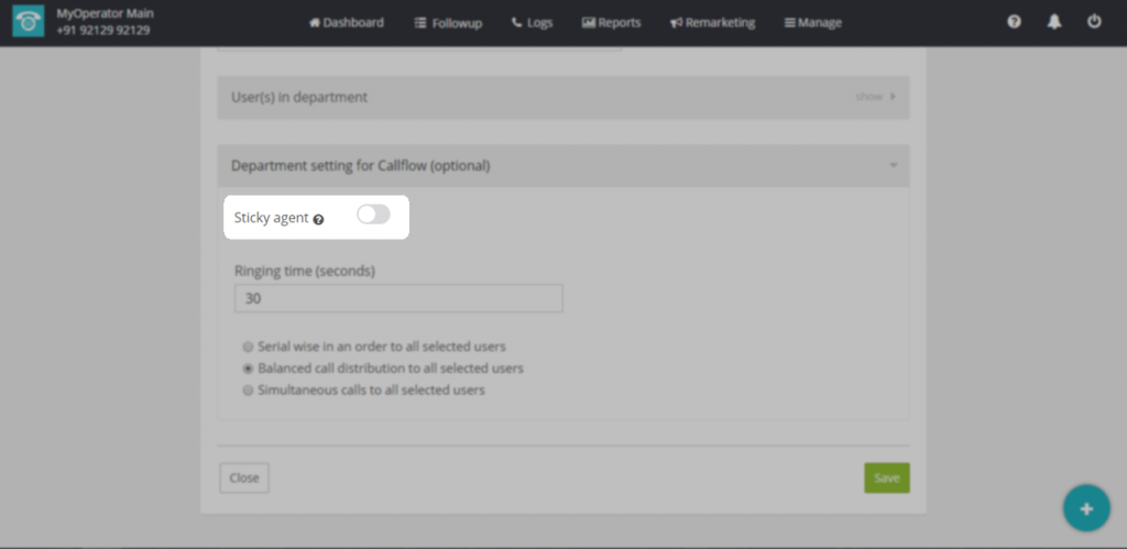 MyOperators Sticky agent