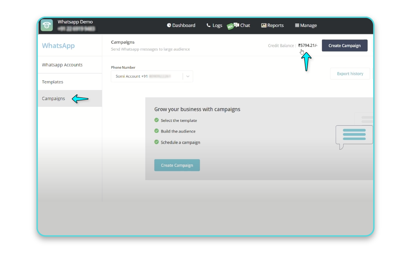 access the WhatsApp bulk messaging 