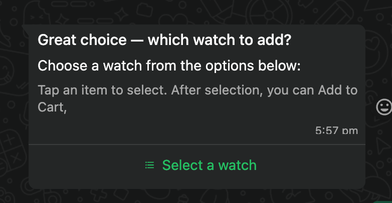 Alt text: List message option for WhatsApp chatbot