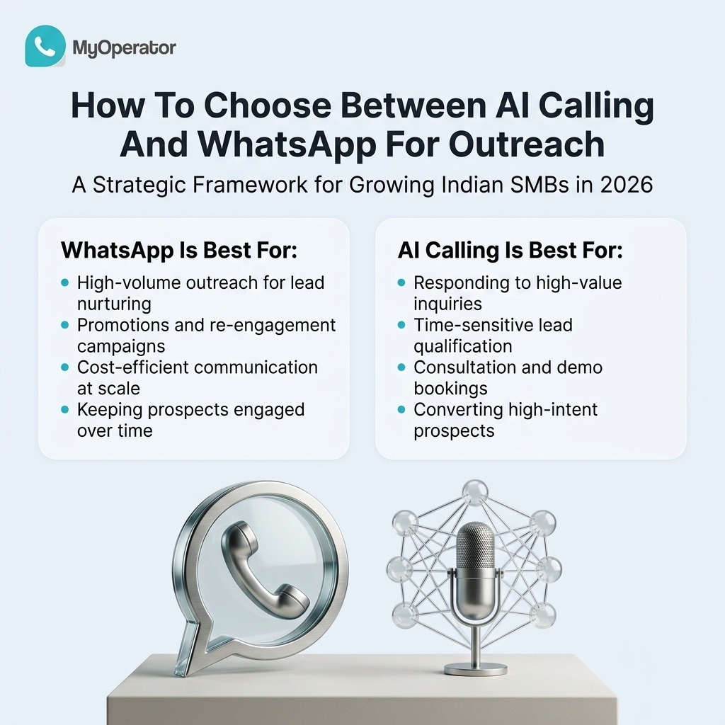 An image showing how Indian SMBs can choose between AI Calling and WhatsApp for outreach