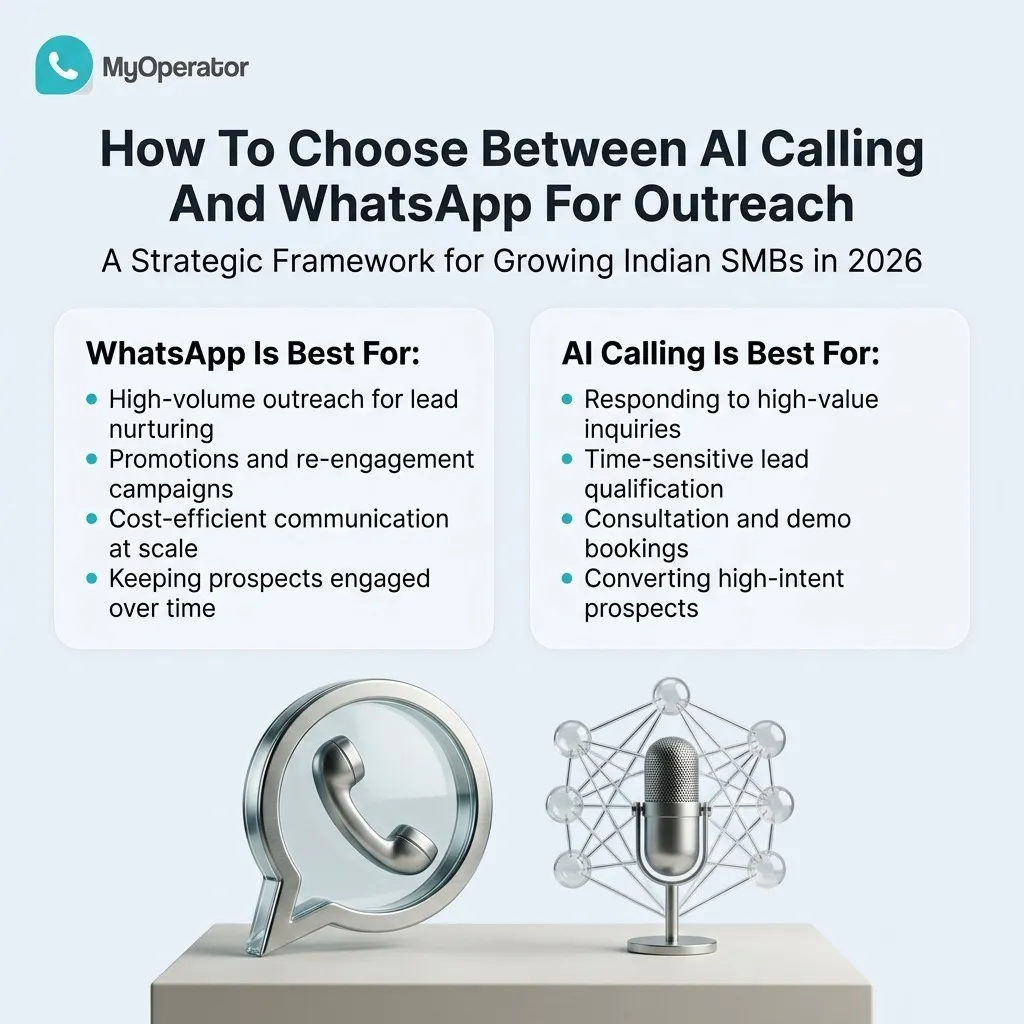 An image showing how Indian SMBs can choose between AI Calling and WhatsApp for outreach