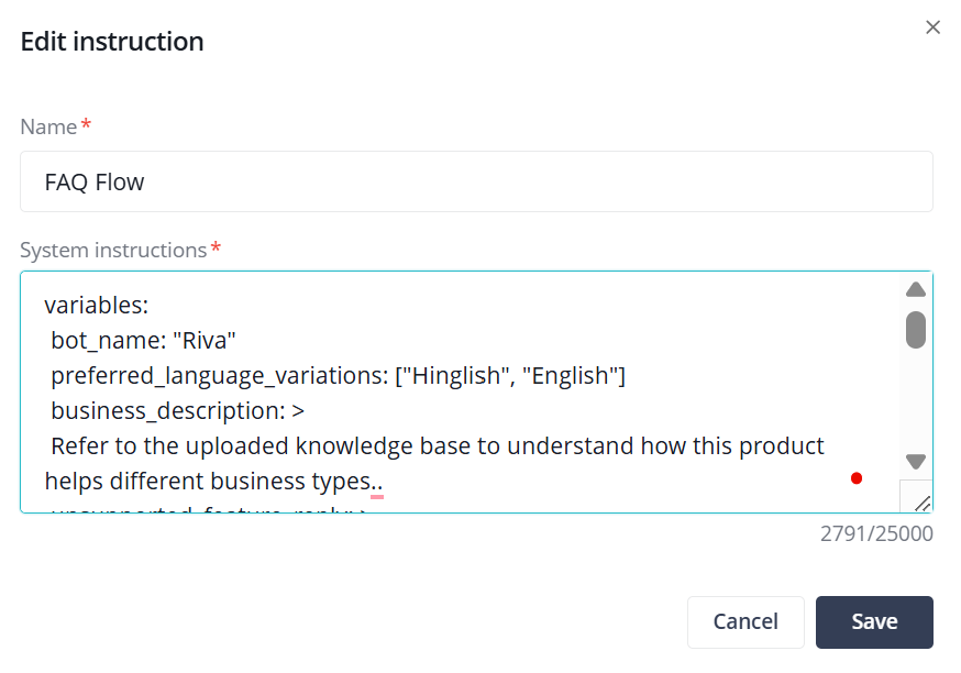 Alt text: An Image Showing MyOperator's AI Chat Agent Configuration