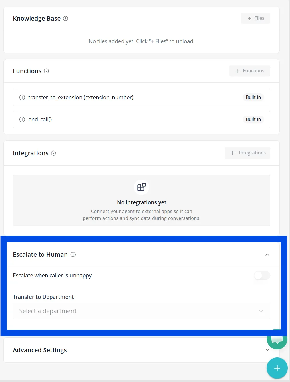 An Image Showing MyOperator's AI Voice Agent Configuration Panel 