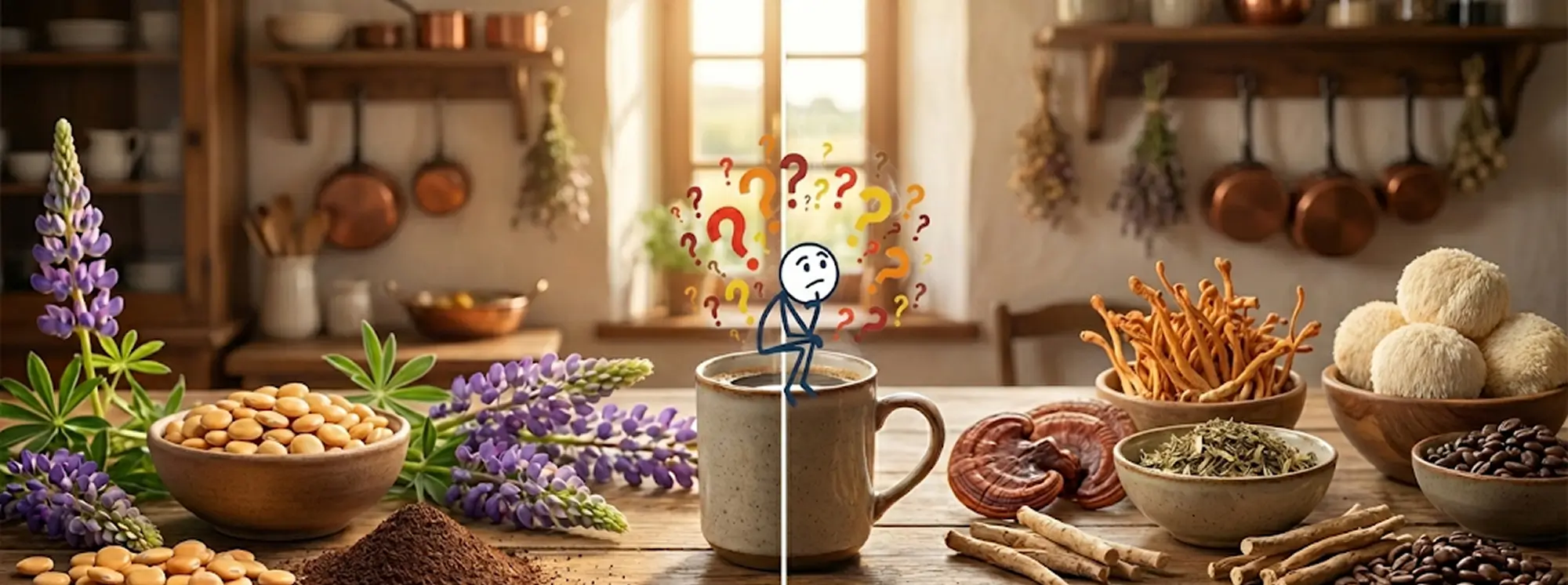 Café de Lupin vs Café Adaptogène : Le duel des alternatives Made in France (Lupi Coffee vs French Mush)