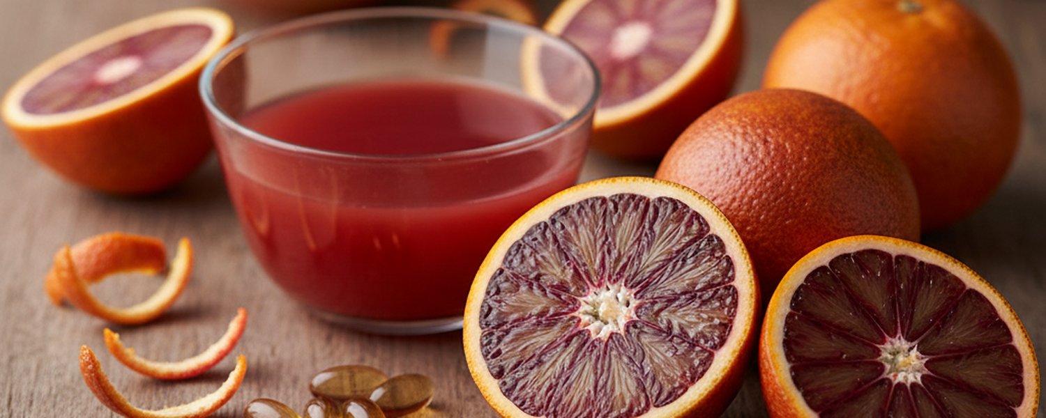 Oranges sanguines Moro coupées sur table en bois - Ingrédient clé du Morosil | Le Meilleur Complément