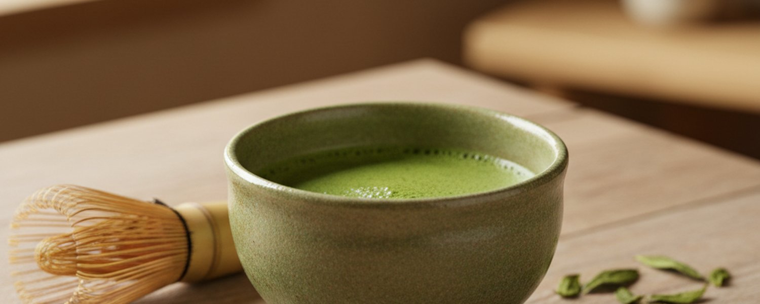 Poudre de matcha bio ceremonial grade dans bol céramique avec fouet bambou - Ingrédient perte de poids | Le Meilleur Complément