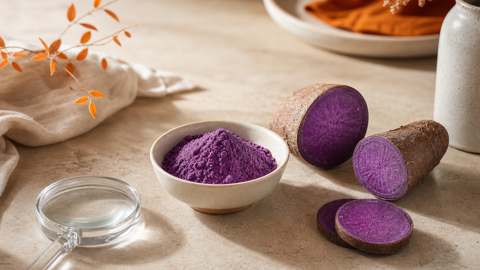 Purple ube powder and purple yam checked closely to verify organic marketing claims