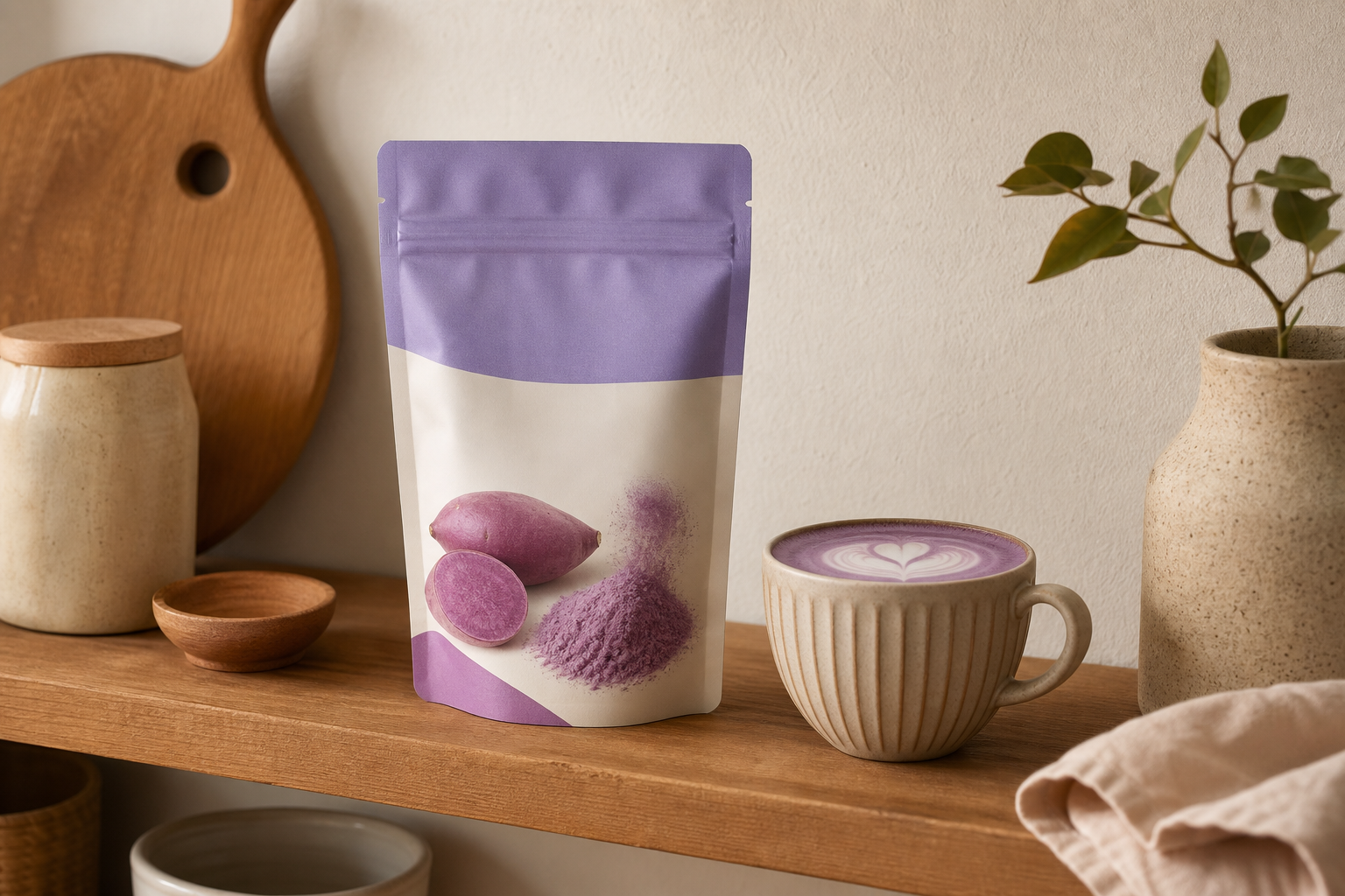 Premium ube powder pouch and purple latte for a buying guide