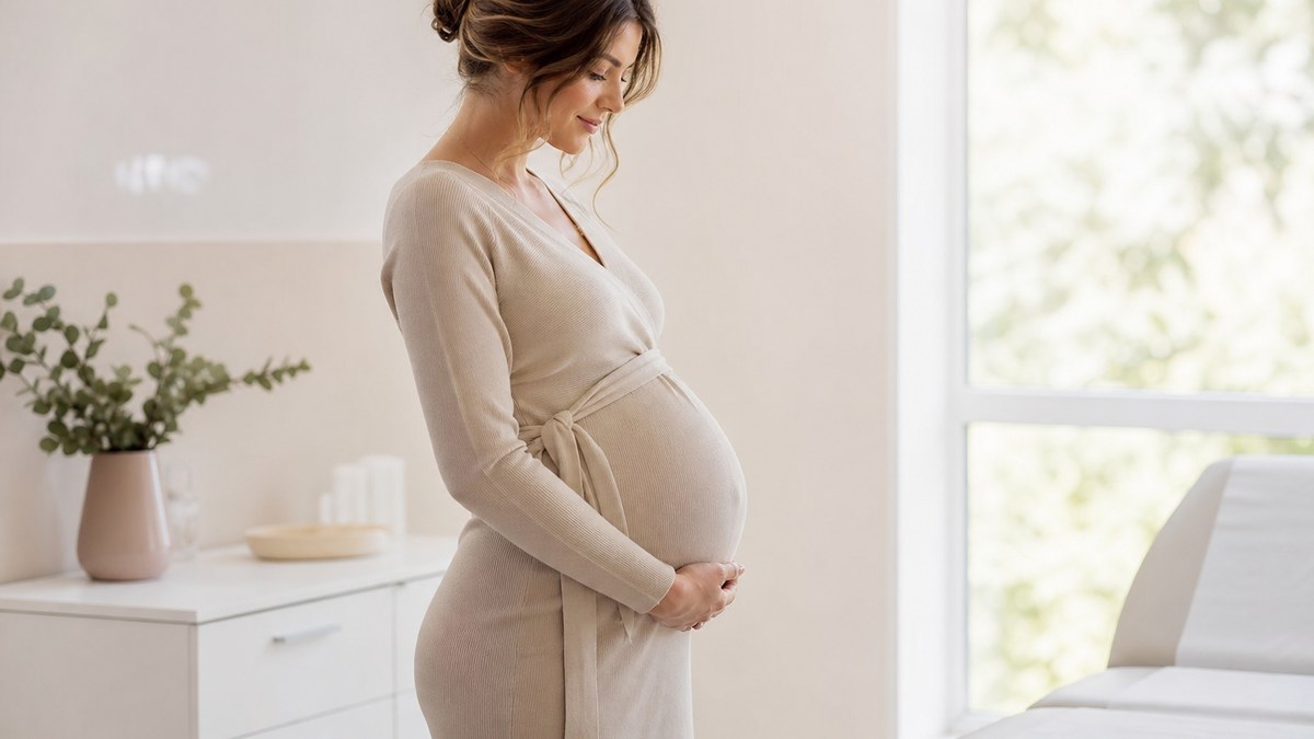Femme enceinte dans une ambiance douce pour illustrer le colostrum pendant la grossesse