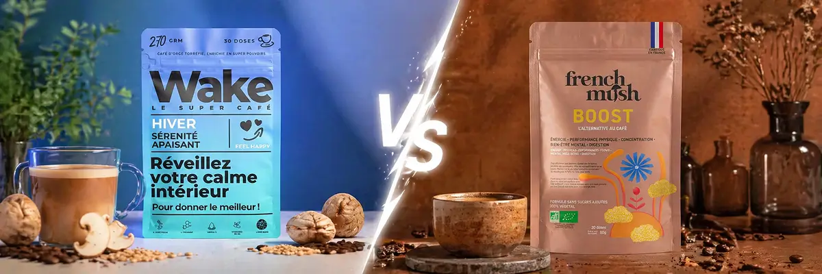 Wake and French Mush BOOST are the two products that come up most often when people in France look for a serious alternative to regular coffee. They target the same need — a morning ritual without jitters or crash — but with radically different formulation philosophies. This comparison makes the call using factual, quantified data, with no fluff and no bias.