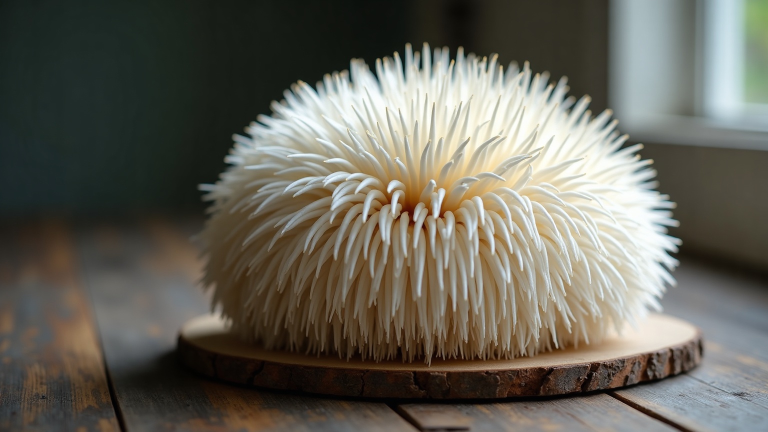 Champignon lion's mane (Hericium erinaceus) frais et ses épines blanches retombantes