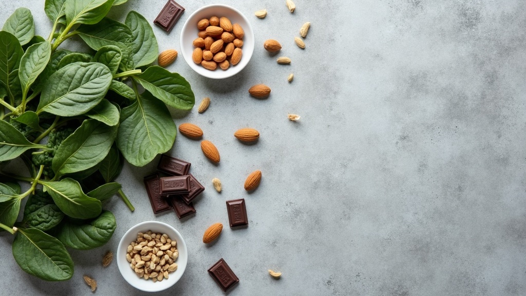 Magnesium-rich foods: spinach, almonds, pumpkin seeds and dark chocolate