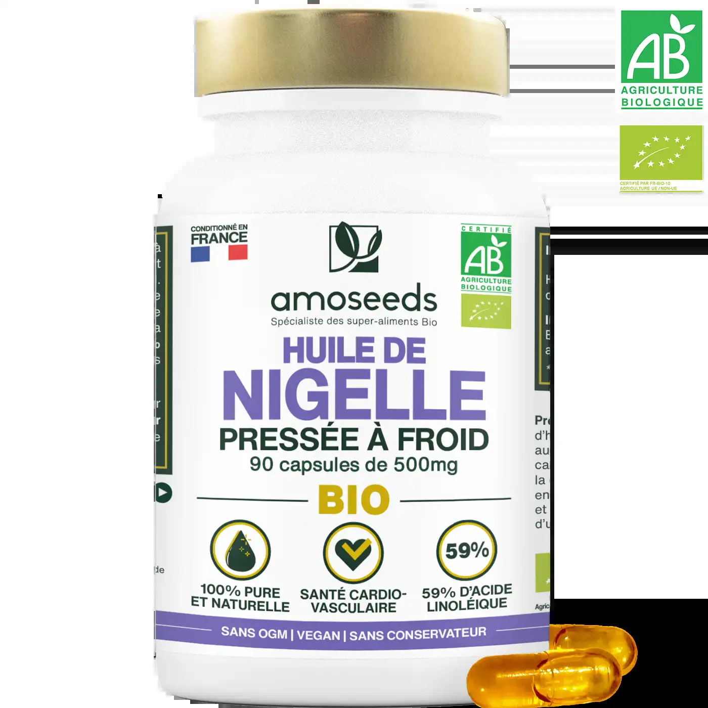 Organic Black Seed Oil 90 capsules - Amoseeds