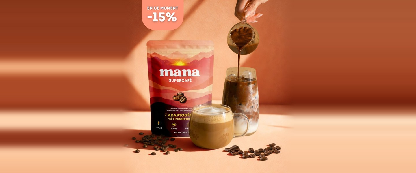 Avis Mana Drinks : le sachet de Mana Supercafé, café aux champignons adaptogènes