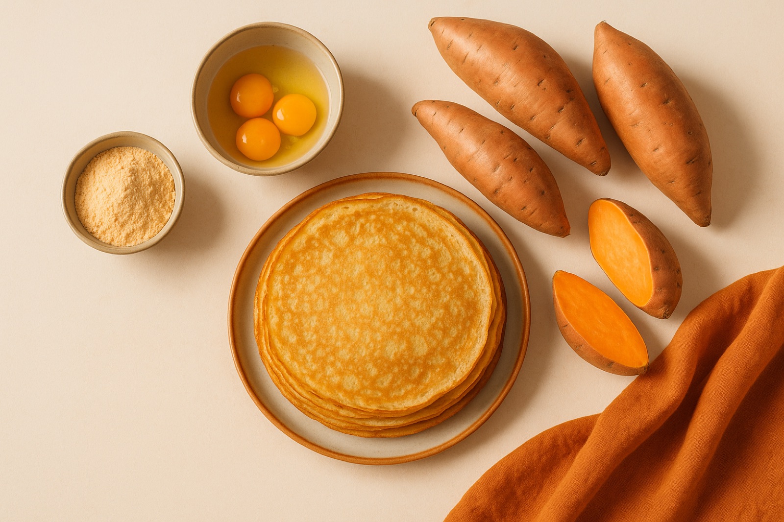 Farine de patate douce : 7 recettes faciles (crêpes, pancakes, gâteau, cookies)