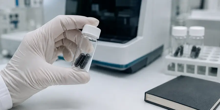 Scène illustrative de contrôle qualité de gélules dans un laboratoire