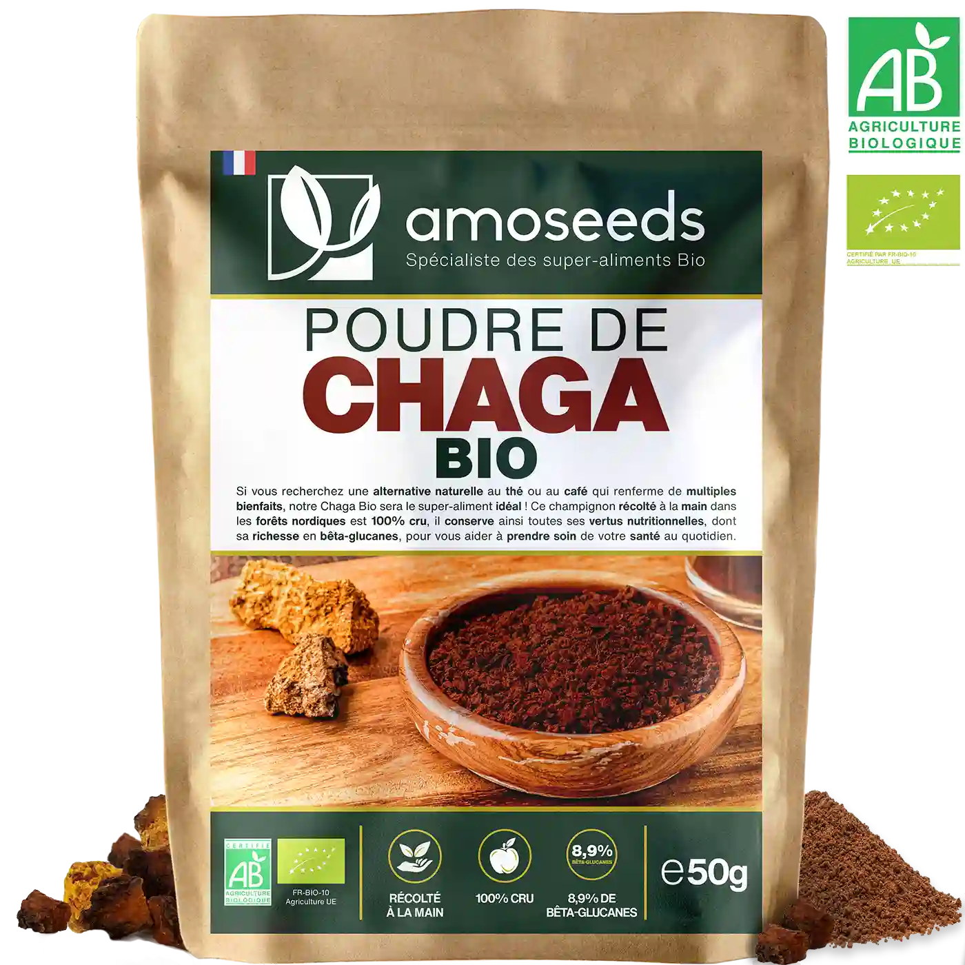 Chaga en poudre Bio 150 g - Amoseeds