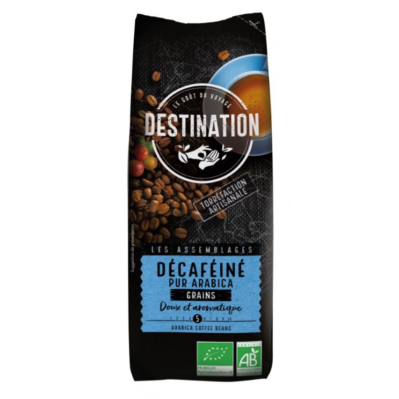Café Décaféiné Pur Arabica Bio en grains 250 g - Destination