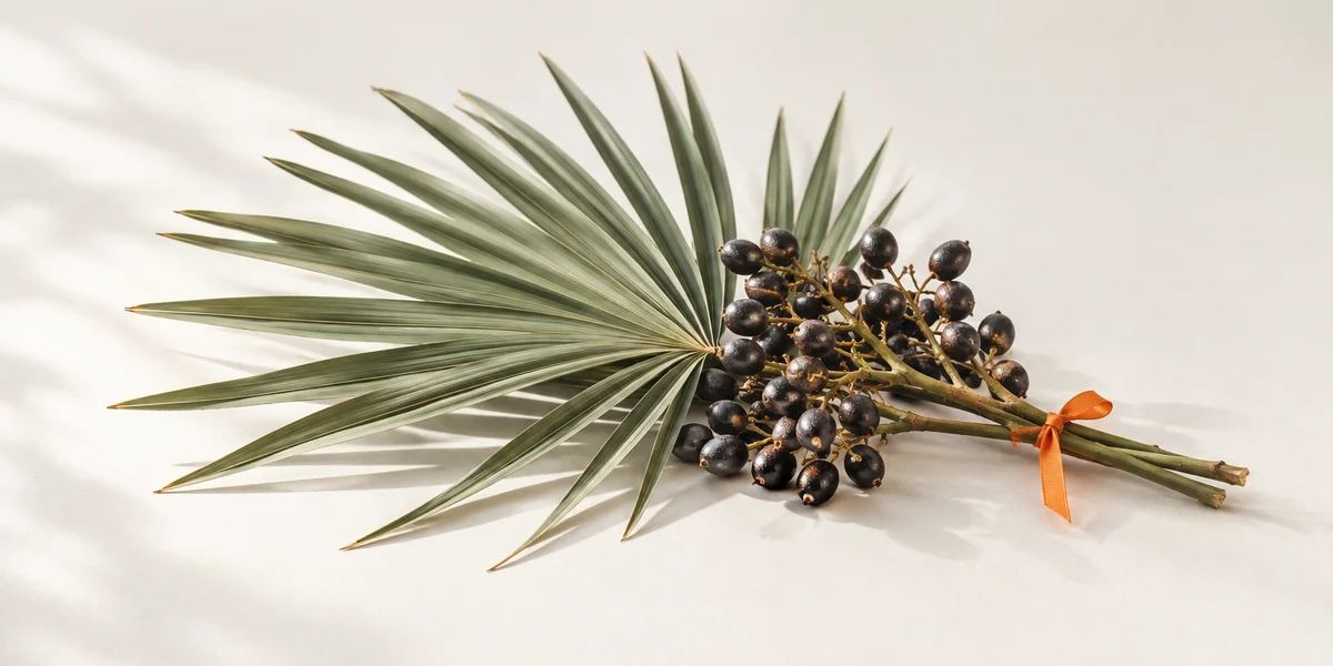 Branche de palmier nain (saw palmetto) avec ses baies mûres
