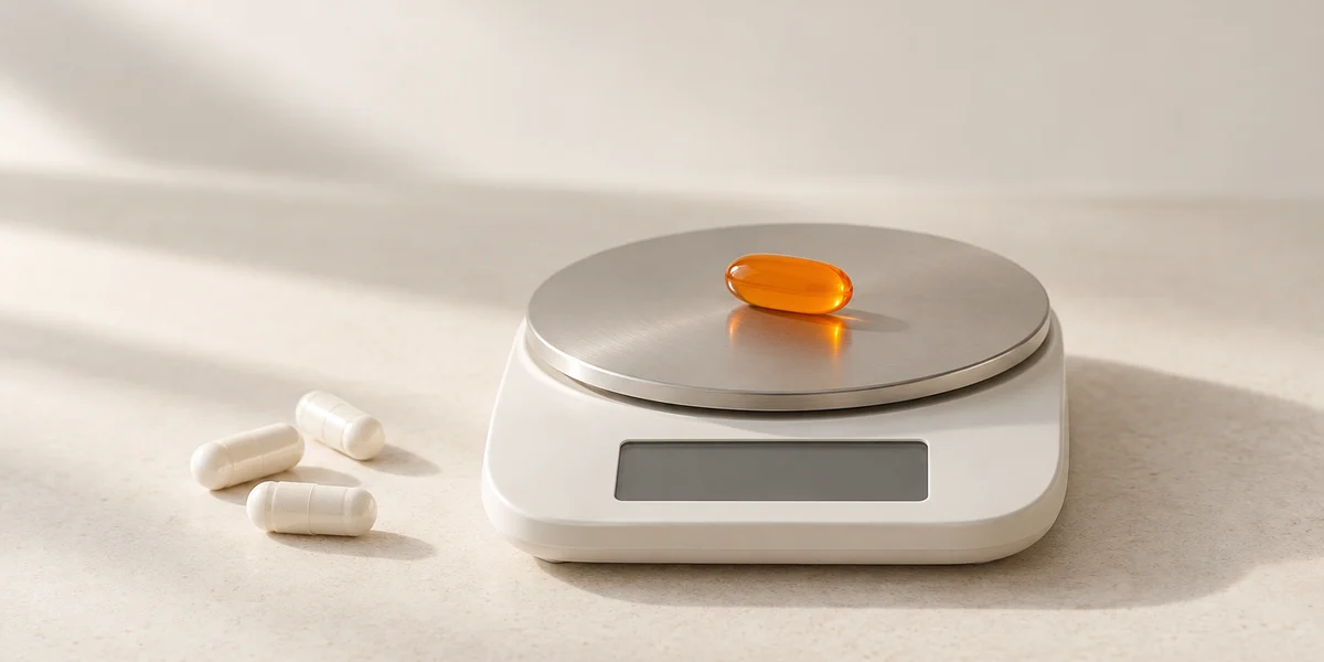 Capsule de saw palmetto pesée sur une balance de précision pour illustrer le dosage