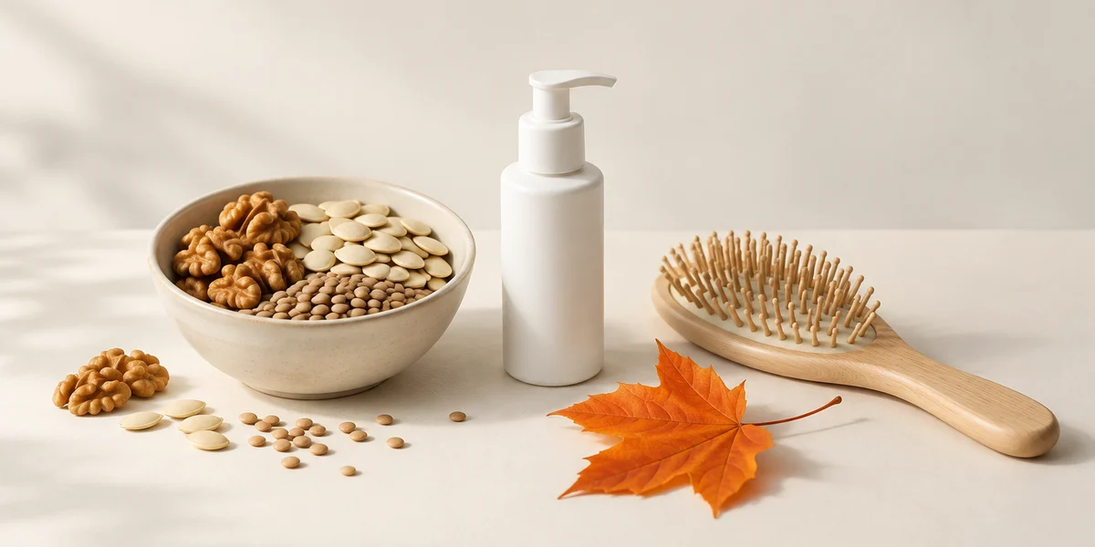 Aliments riches en nutriments, soin et brosse en bois contre la chute de cheveux en automne
