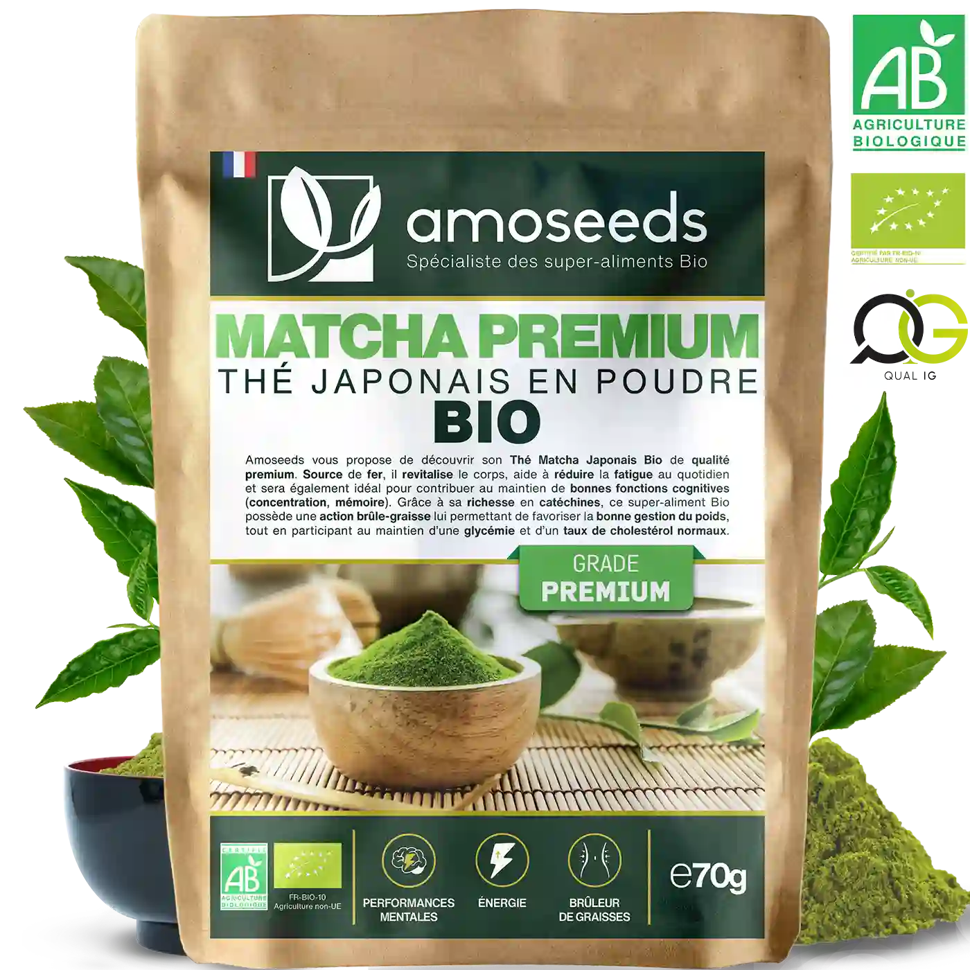 Thé Matcha Premium Bio 70 g - Amoseeds
