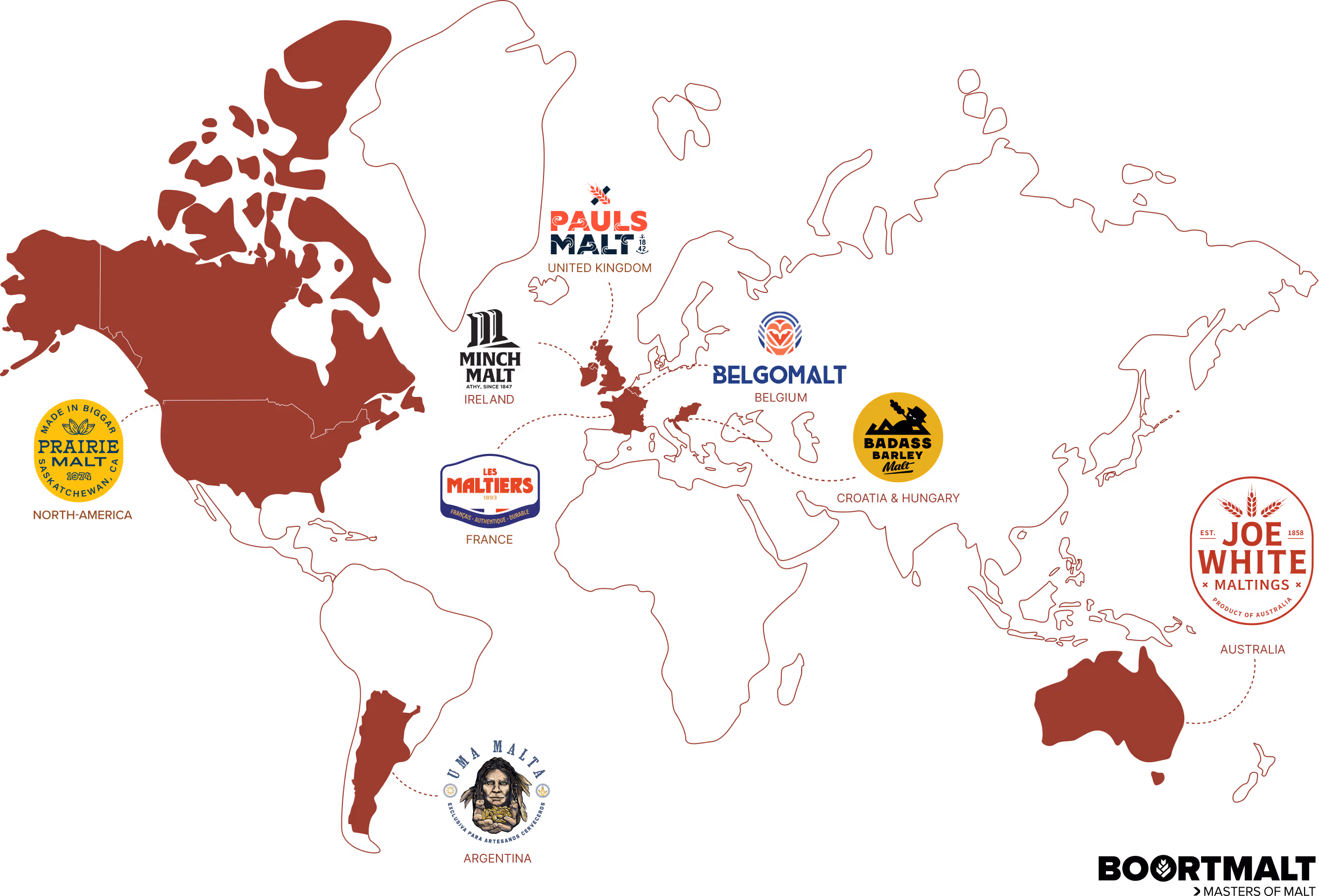 Global map with Boortmalt malt brands locations