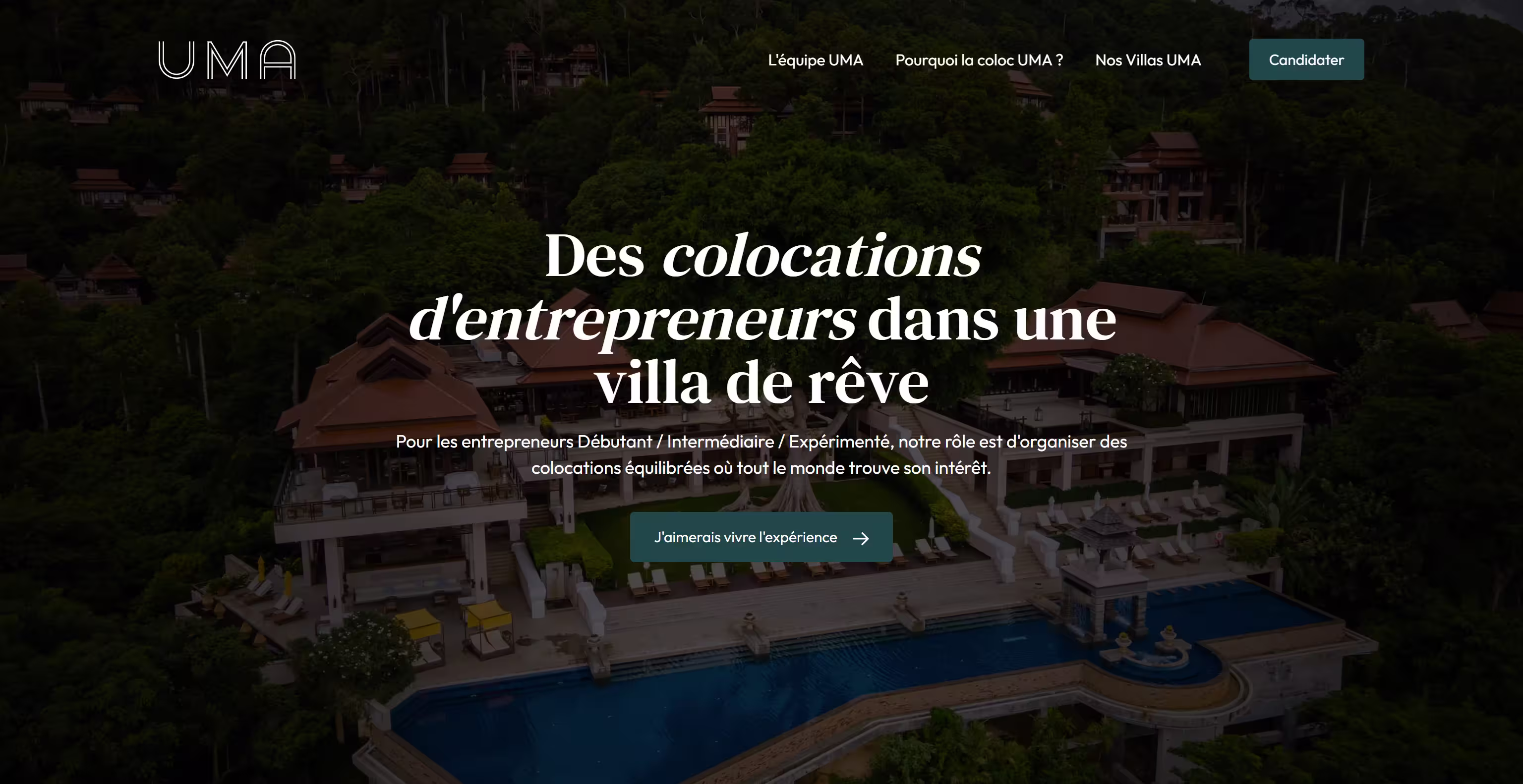 Page d’accueil du site Webflow d’UMA