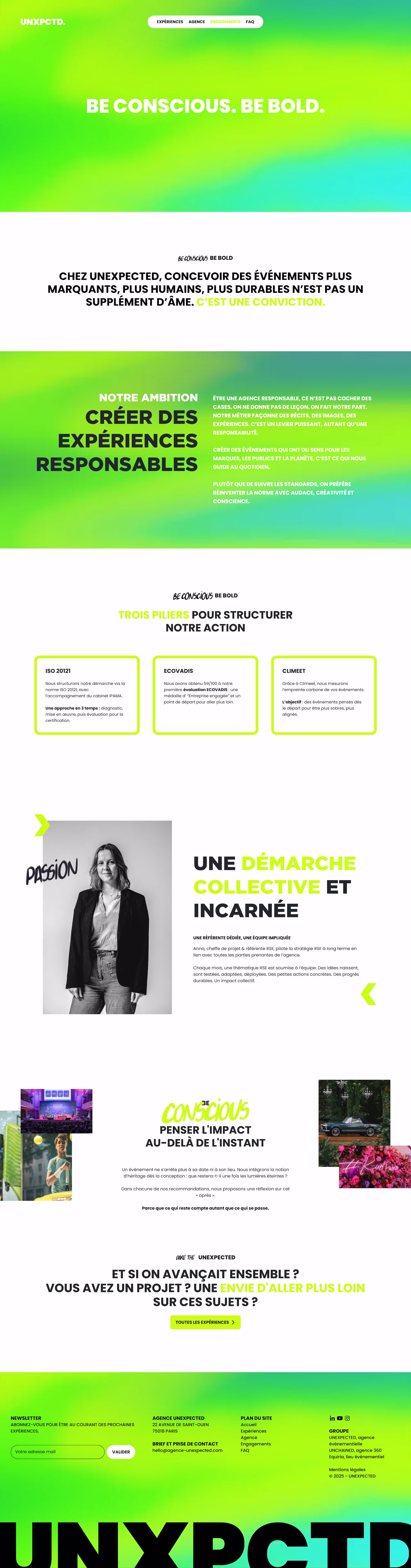 Autre page du site Webflow d’Experiences by Unexpected