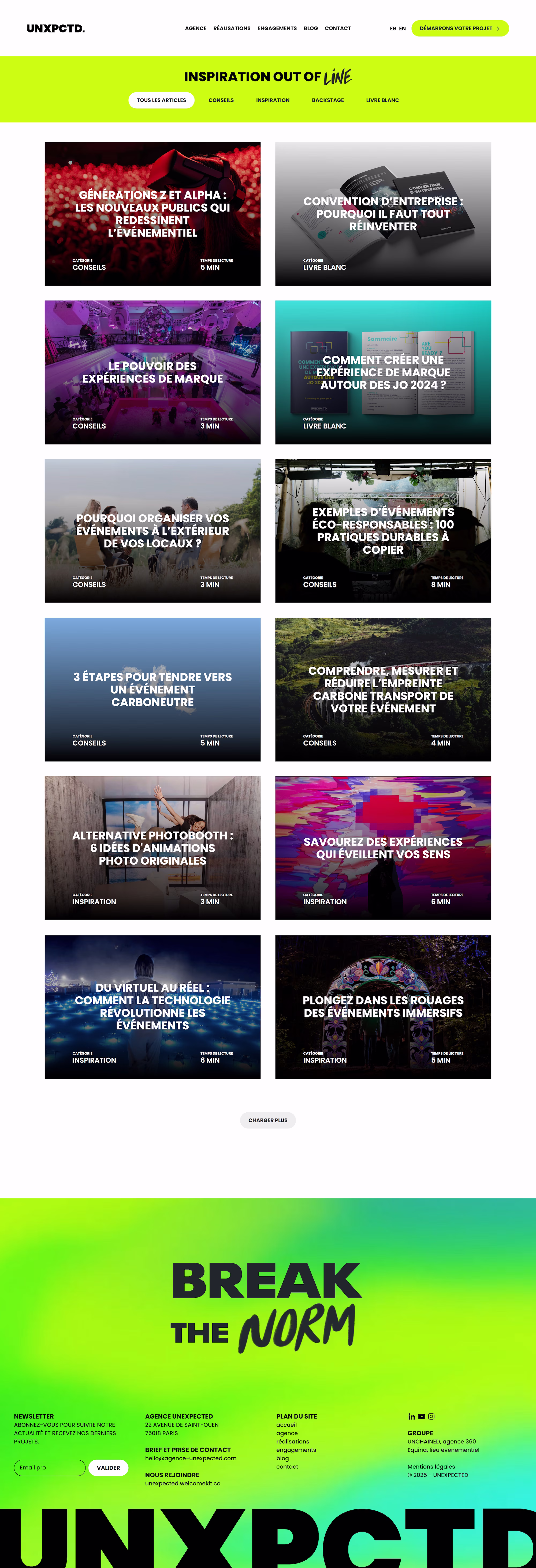 Autre page du site Webflow d’Unexpected