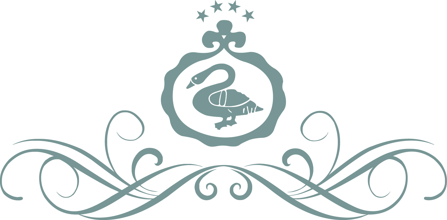 Ein Ornament im Kombination mit dem Seehotel Schwan Logo in Blau