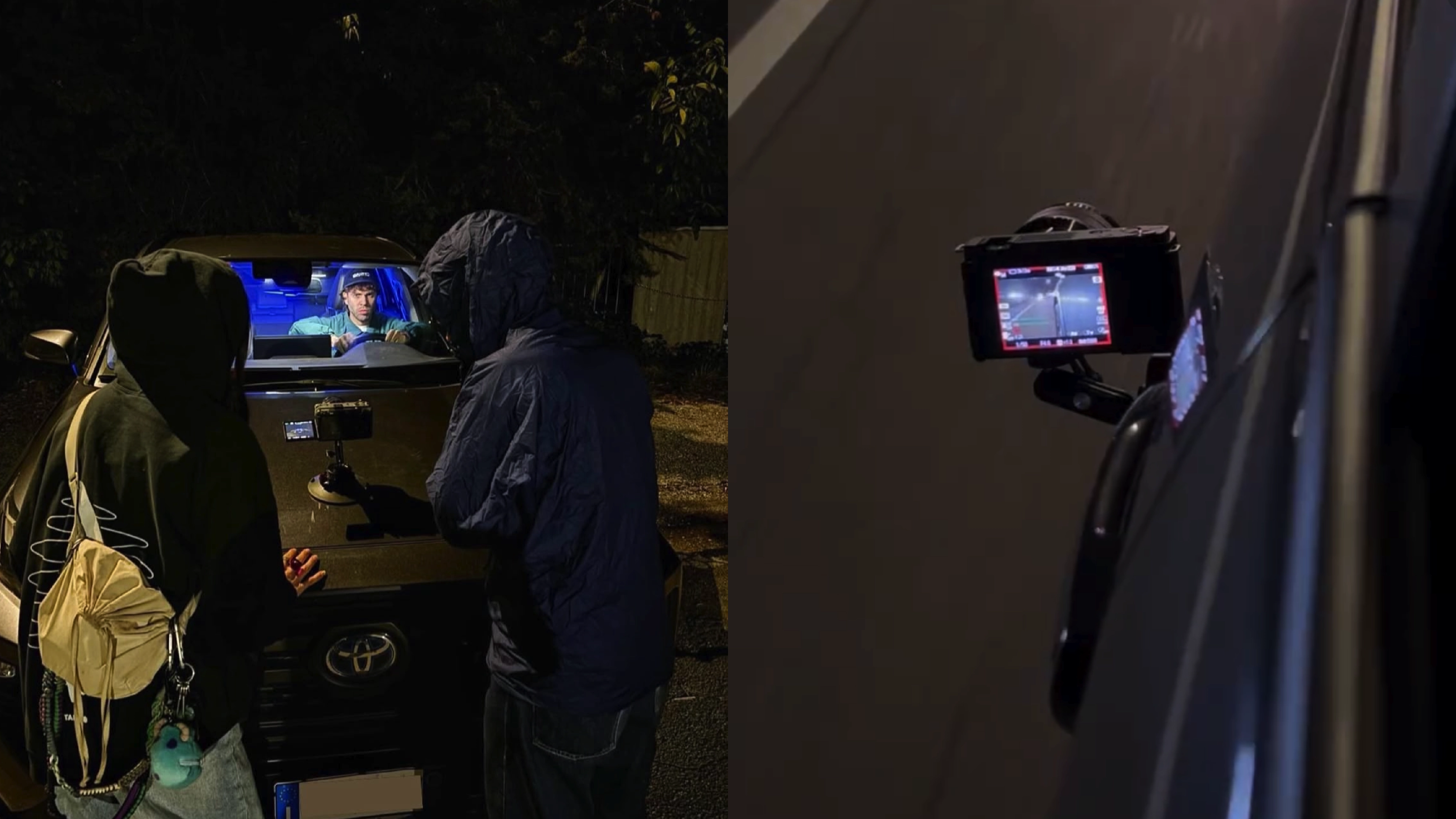 Riprese notturne videoclip con monitor setup tecnico produzione video musicale professionale